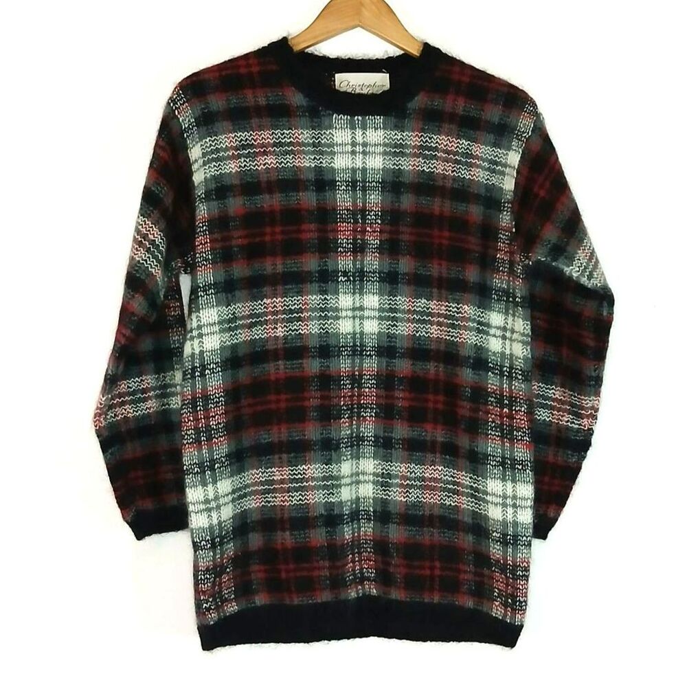 Christopher & Banks Mohair Plaid Sweater Small Womens/Mens Tartan Kurt Cobaine